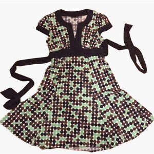BCBG MaxAzria Women's Size Medium Green and Blue Polka Dot Dress With Tie Sash